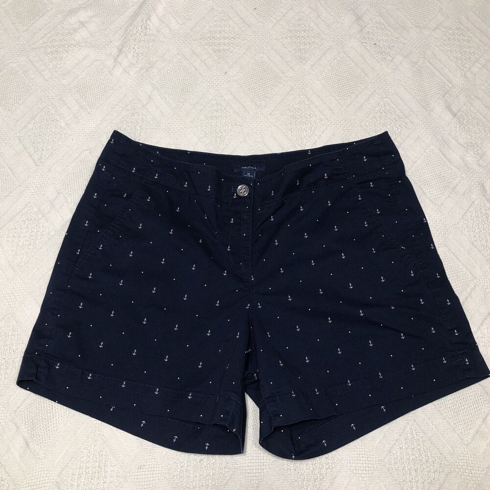 Nautica Womens Size 10 Navy Blue Anchor Patterned Shorts